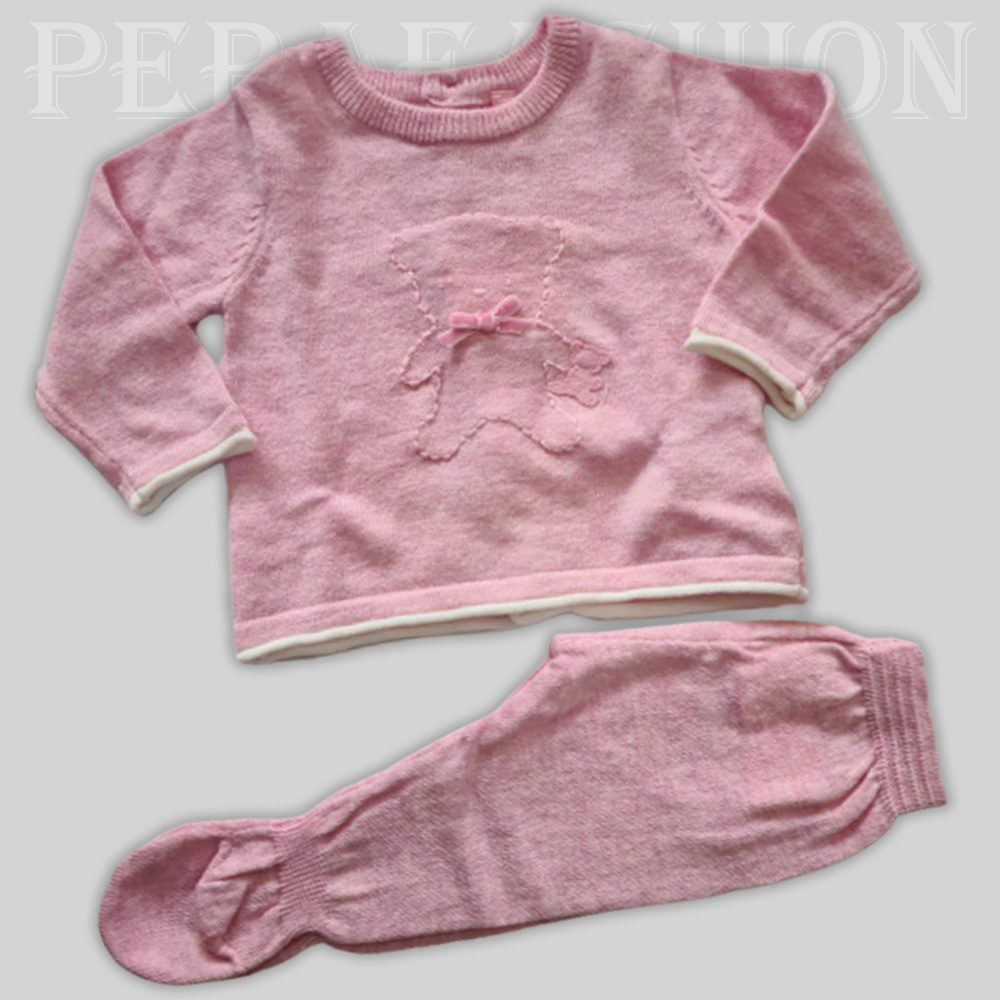 CONJUNTO 2 PZAS LANA OSO ROSA NIÑA